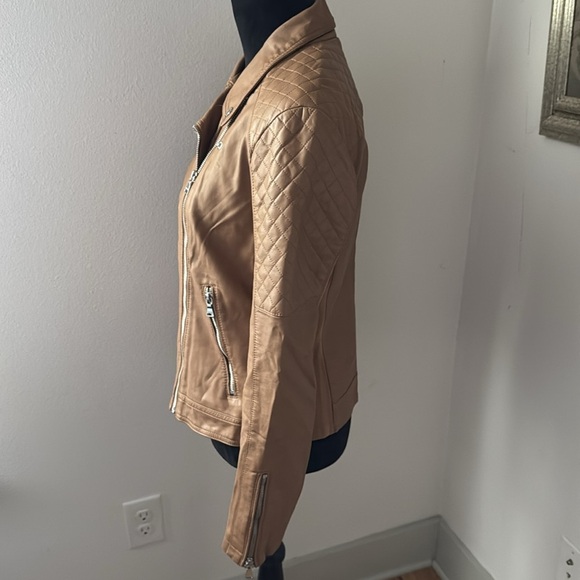 Express (minus) the leather quilted moto honey brown zip up jacket Sz M - Picture 4 of 12